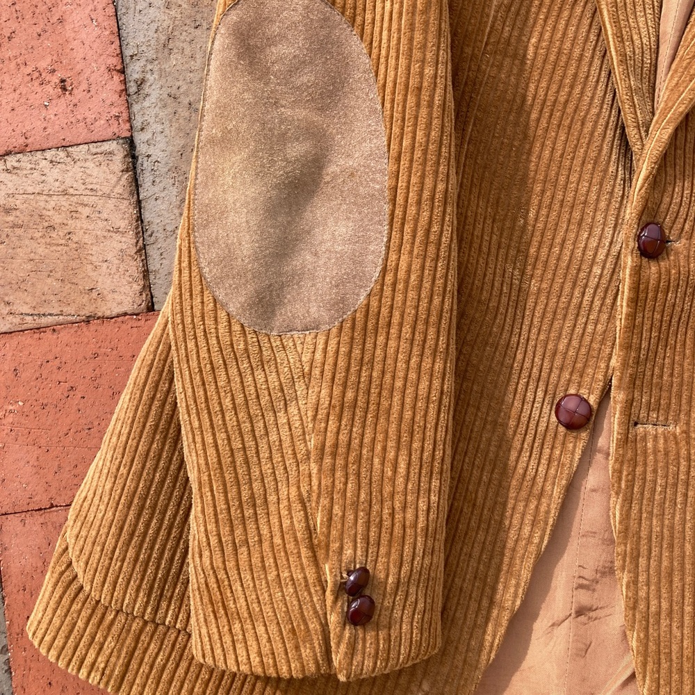 Vintage Caramel Brown Corduroy Blazer Chams Unisex Professor Autumn - Picture 5 of 13